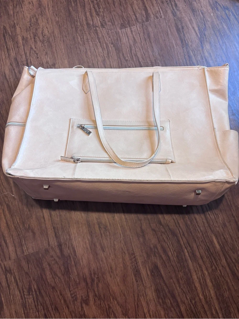 BEIS Cream Large Faux-Leather Tote with Front Zip Pocket